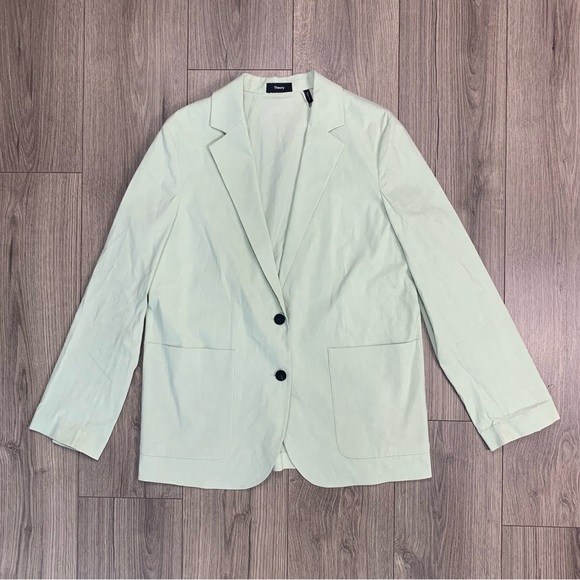 Theory Patch-Pocket Blazer in Stretch Linen in Mint Size 8 - Picture 5 of 15